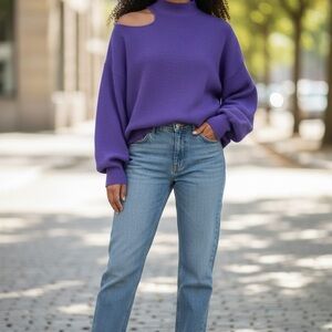Bershka Purple Cut-Out Shoulder Mock Neck Sweater – Women’s Size Small